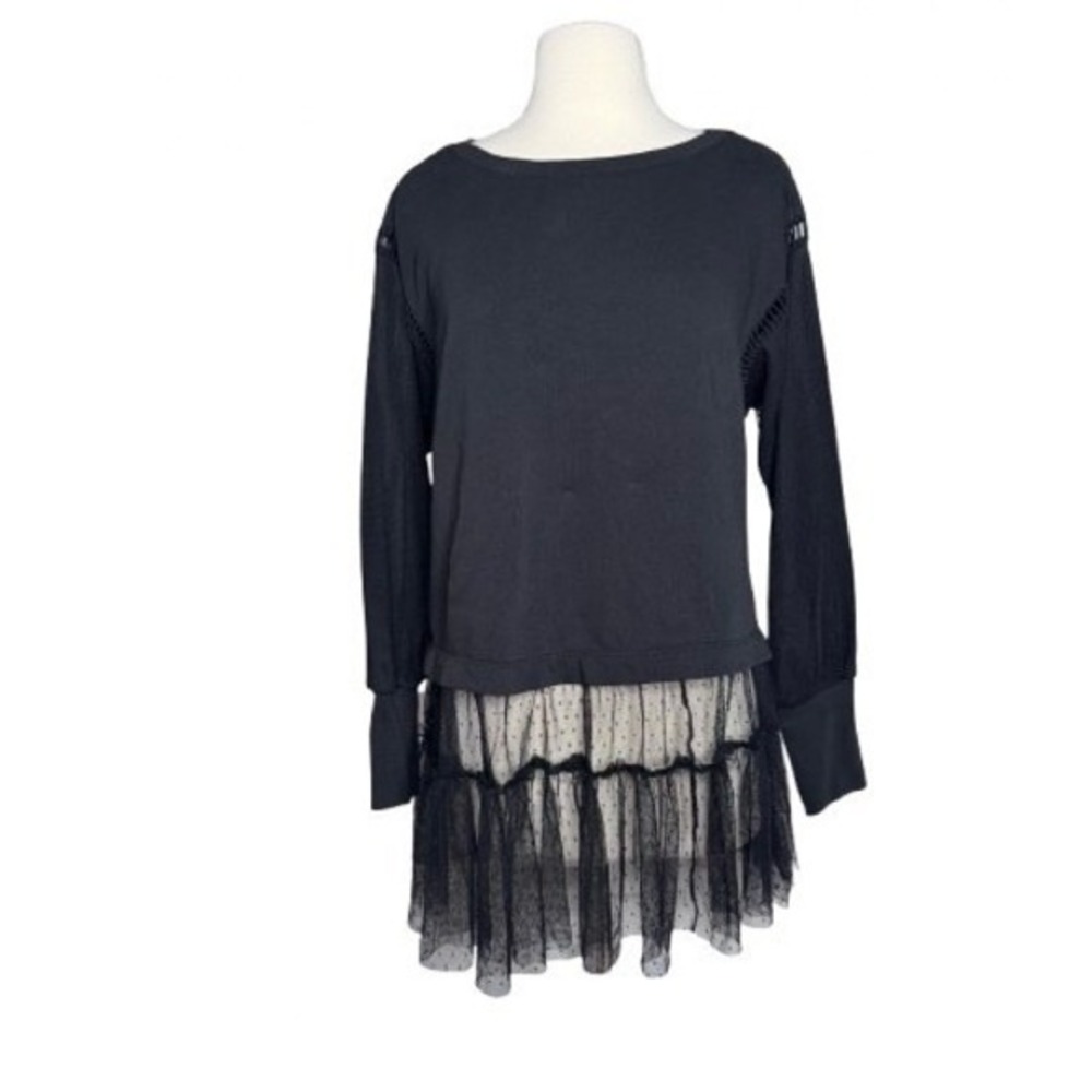 Anthropologie Small Black Tiered Tulle Sweatshirt Romantic Boho Corporate‎ Goth